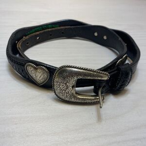 Resistol Silver Tone Heart Black Leather Western Concho Style Belt Size 32